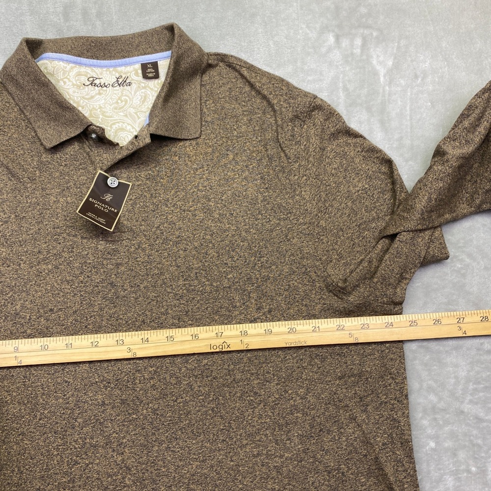 Tasso Elba‎ Long Sleeve Signature Polo Shirt Mens XL Brown Marl 100% Cotton NWT - Picture 5 of 10